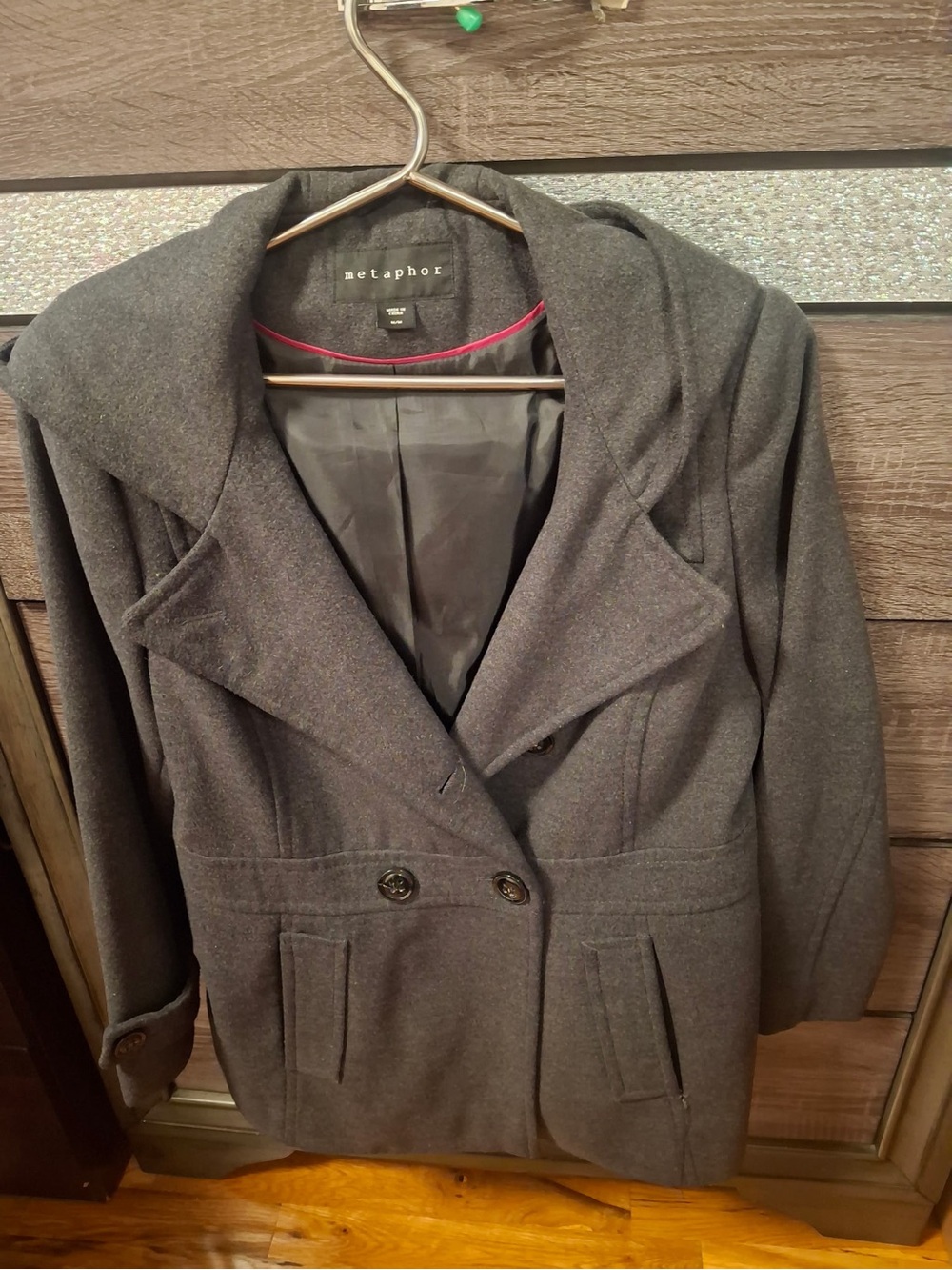 Metaphor Women's Dark Gray Hooded Wool-Blend Pea Coat